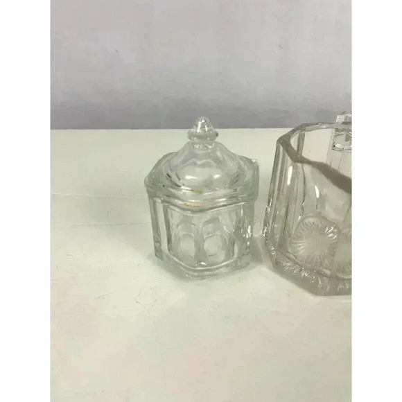 VTG 3 Pc Clear Glass Cup Small Pitcher Jar with Lid Avon Crystal - Picture 13 of 16